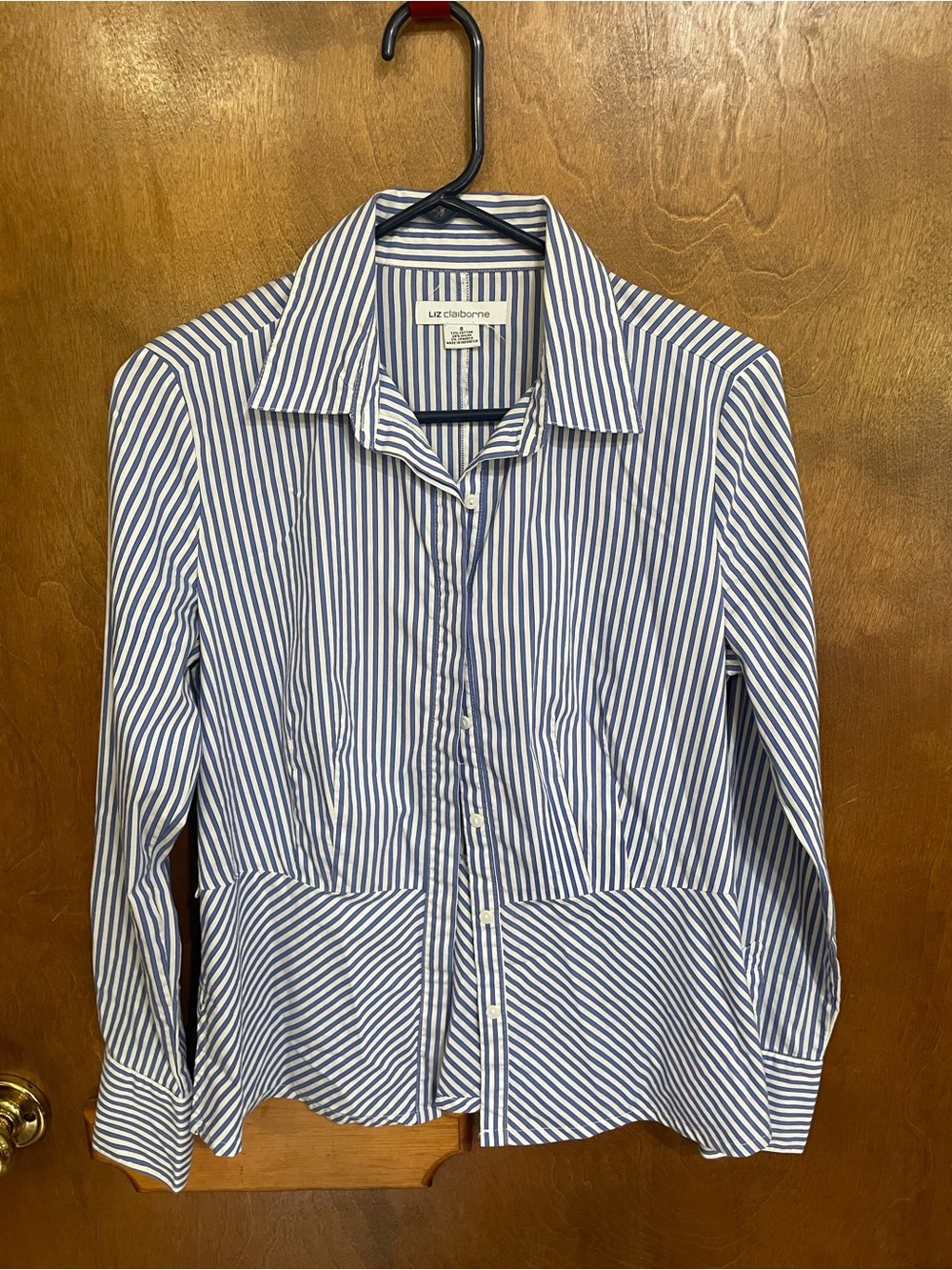 Liz Claiborne Blue and White Striped Button-Down Blouse